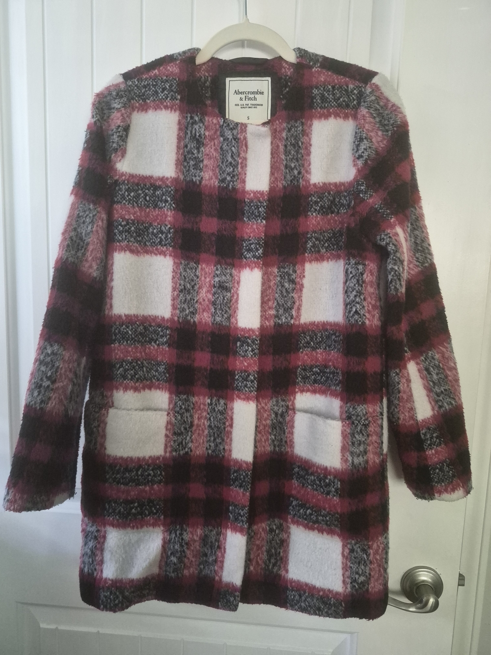 Abercrombie & Fitch Women's Red, Black, Creme Heritage Wool Coat Size S